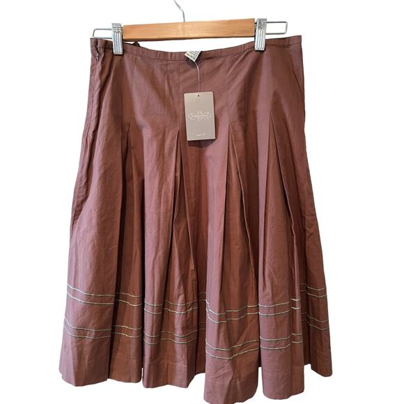 Anthropologie Odille Embroidered pleated skirt Mocha Brown 8 - Picture 4 of 6